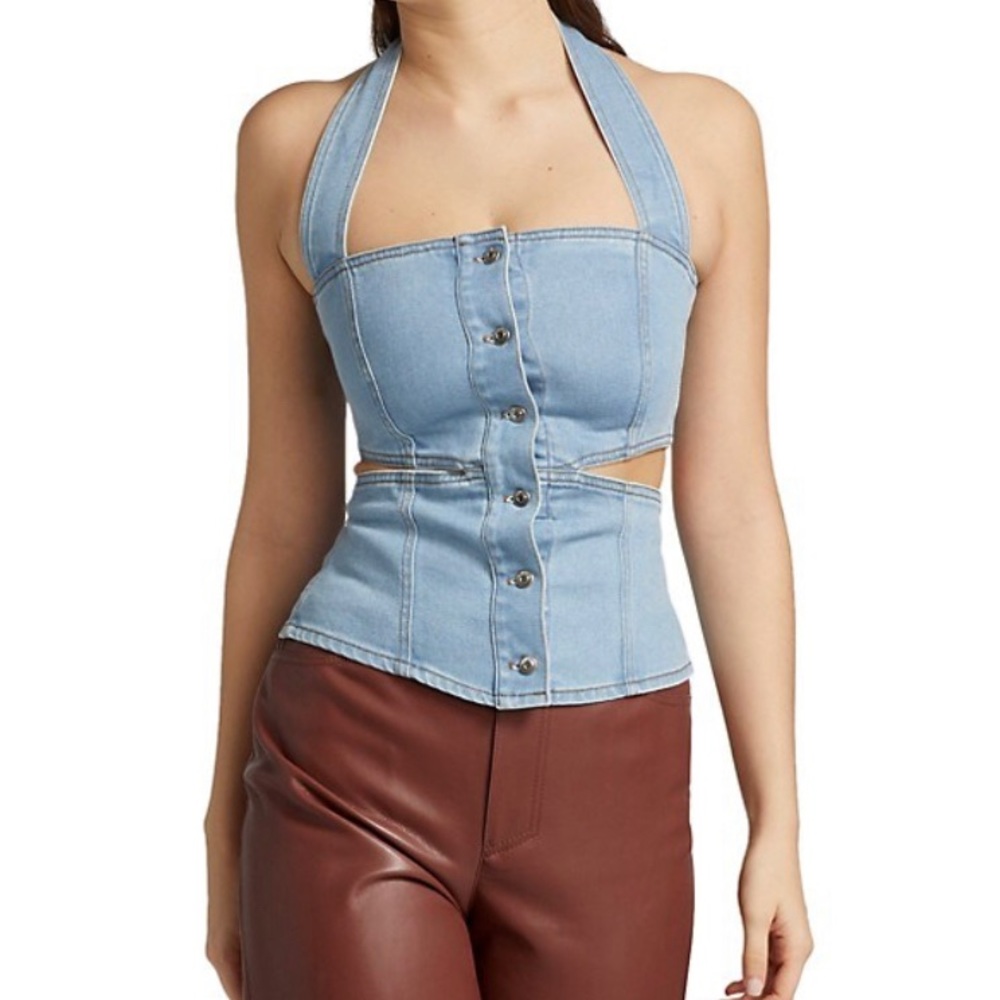 Nanushka Cutout Denim Halter Top